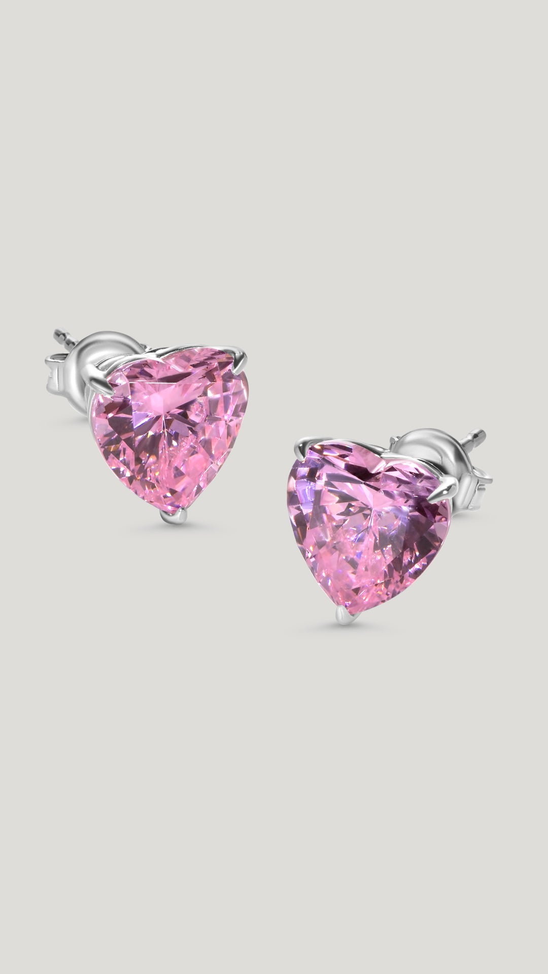 9K White Gold pink heart stud earrings for women