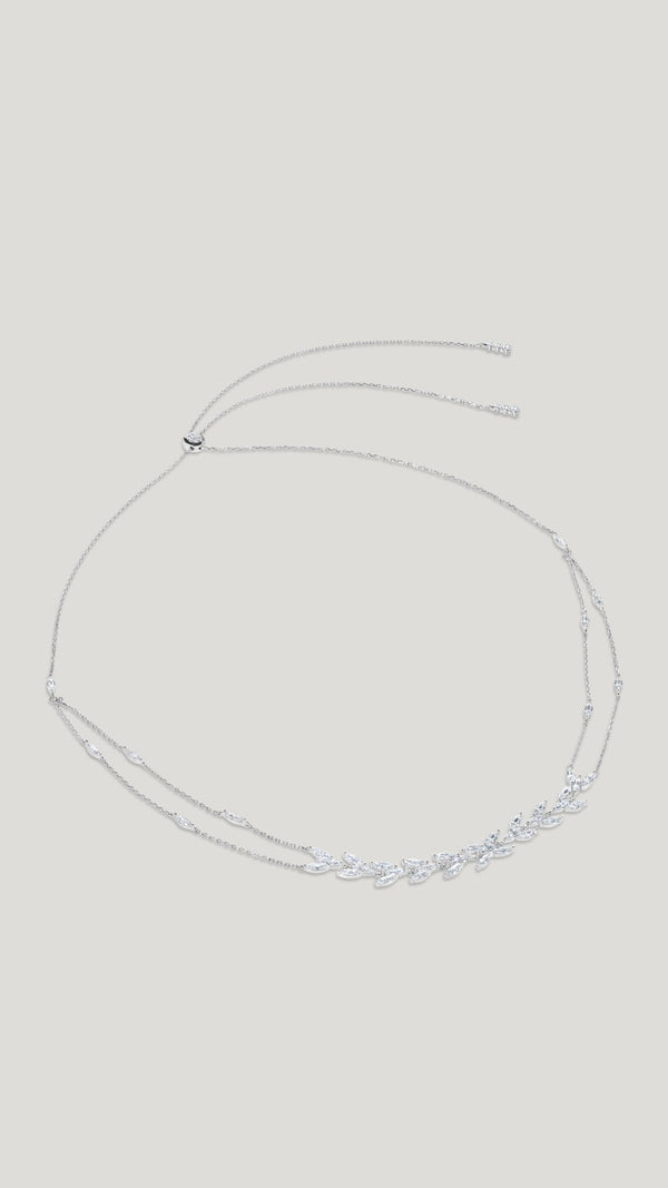 Marquis chevron silhouette statement necklace for women in white gold plated sterling silver.