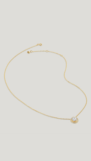 Gwen 18k gold vermeil on sterling silver  Round Brilliant stone necklace in an exquisite halo setting. 