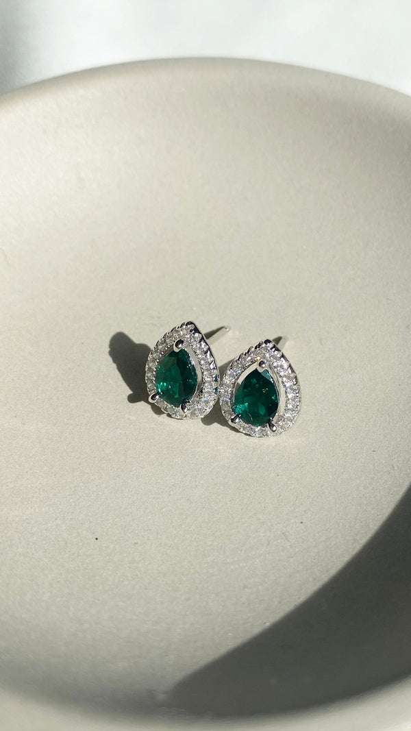 Emile Emerald Green Stud Earrings Sterling Silver