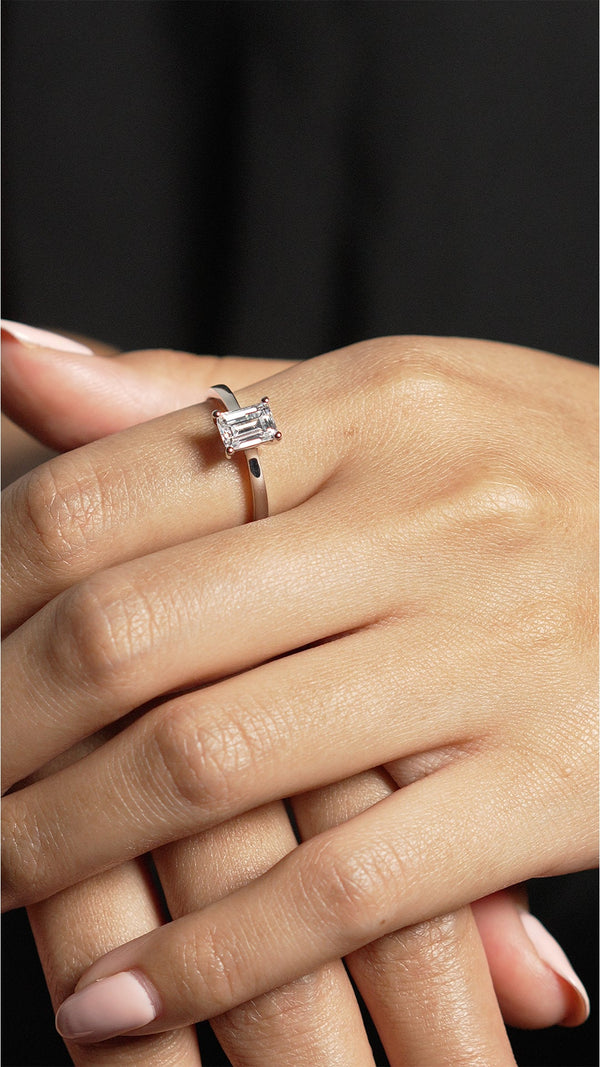 Evelyn Ring 18K White Gold with 1.00 carat Emerald diamond Very Good cut F color VS2 clarity