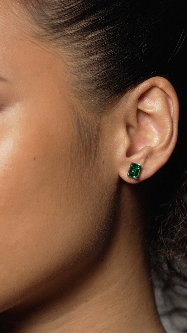 Fulton Emerald Green Stud Earrings 9K White Gold