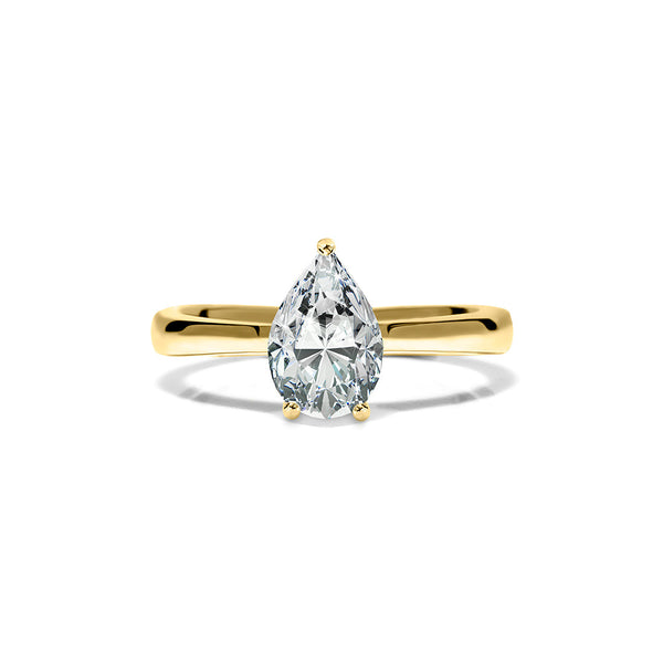Florence Ring 18K Yellow Gold with 0.90 carat Pear diamond Excellent cut G color IF clarity