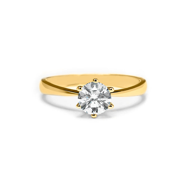 Gaia Ring 18K Yellow Gold with 1.20 carat Round diamond Ideal cut F color VVS2 clarity