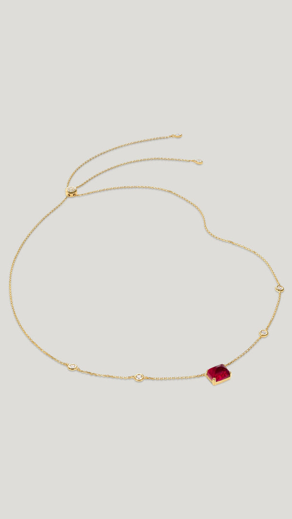 Lab-grown ruby on a gold station necklace for women from the sugardrop collection