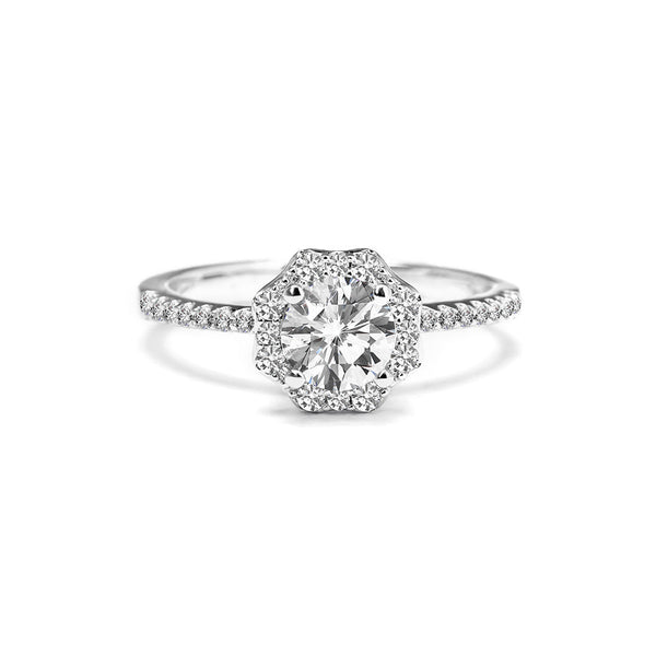Isolde Ring 18K White Gold with 1.31 carat Round diamond Ideal cut E color VVS2 clarity