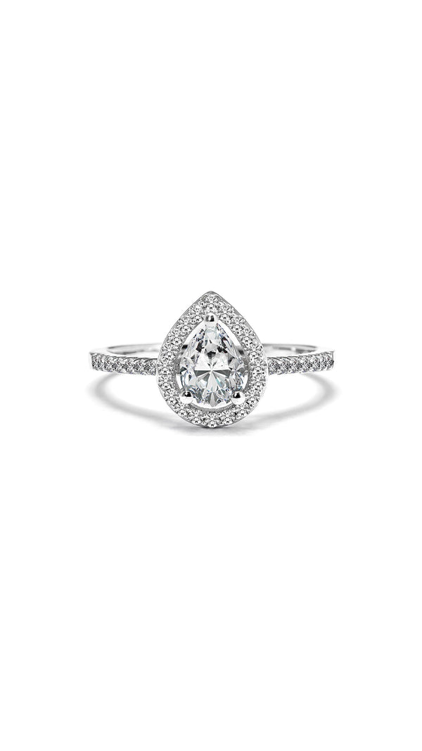 Kristen Ring 18K White Gold with 0.94 carat Pear diamond Excellent cut H color VS1 clarity