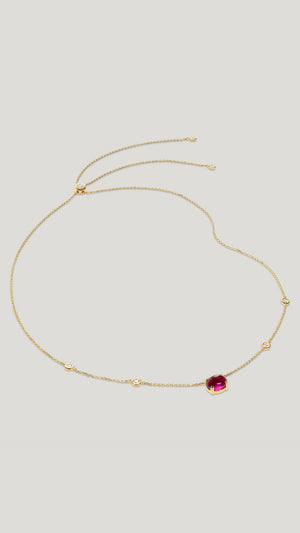 Dark pink lab-grown cabochon gemstone on a gold vermeil station necklace for women from the sugardrop collection