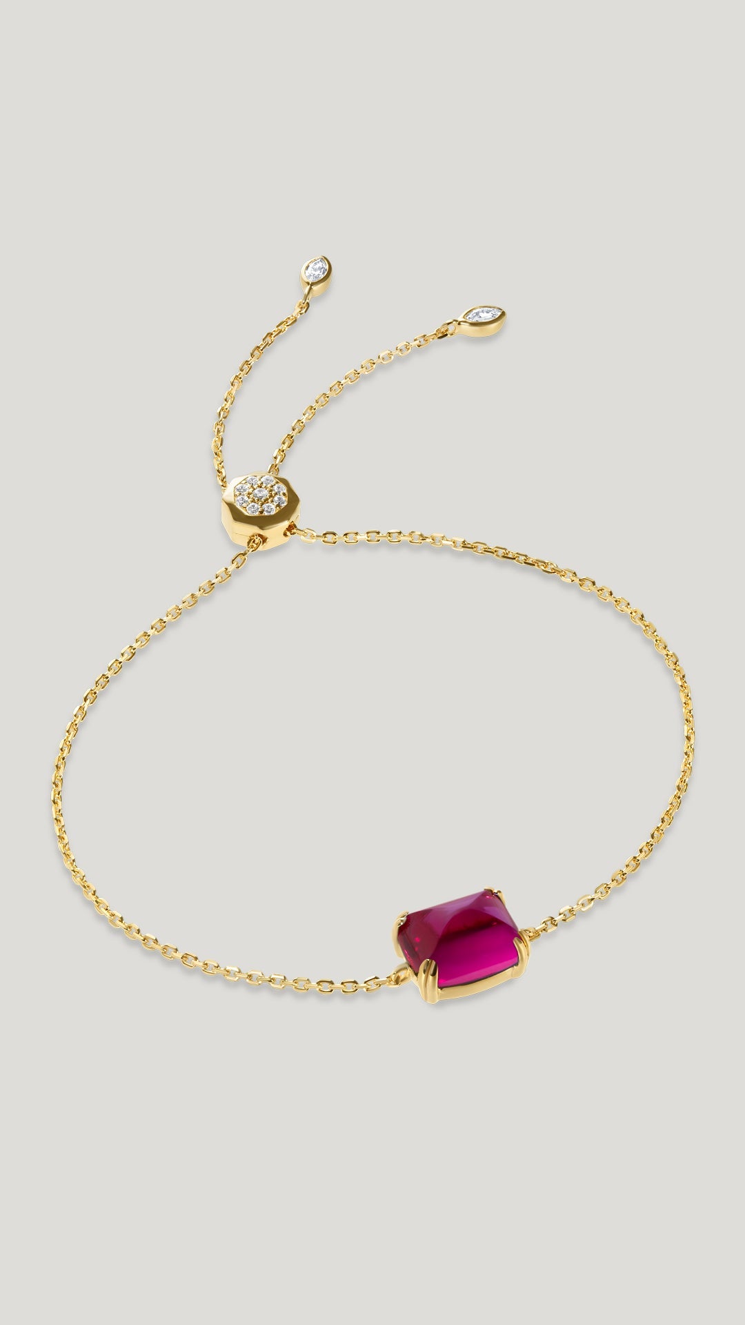Gold vermeil slider bracelet with lab-grown sugarloaf stone. Sterling silver gold plated bracelet for women from the sugardrop collection.