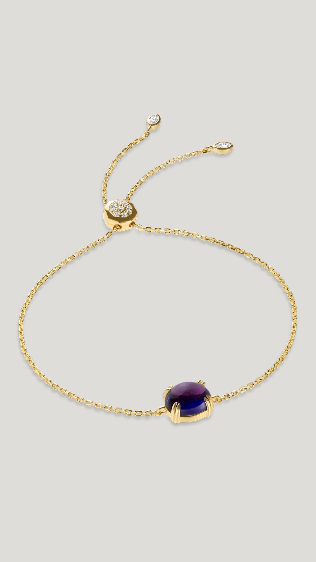 Lab-grown tanzanite cabochon stone gold vermeil slider bracelet for women