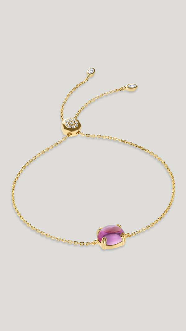 Light pink lab-grown cabochon stone gold vermeil slider bracelet for women