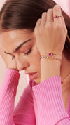 Light pink lab-grown cabochon slider bracelet with grace tennis bracelet for women.