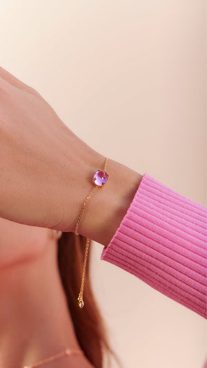 Light pink lab-grown cabochon stone gold vermeil slider bracelet for women from the sugardrop collection