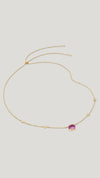 gold vermeil station necklace with light pink lab-grown cabochon stone from the sugardrop collection