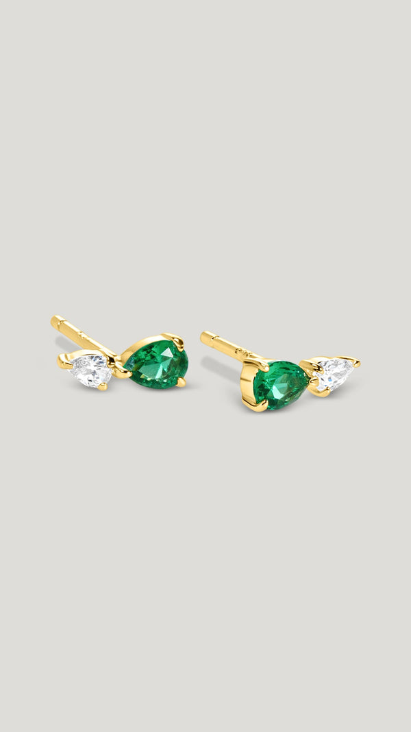 Zeta Stud Earrings Emerald Gold Vermeil