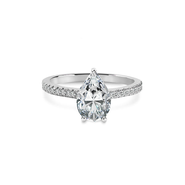 Ophelia Ring 18K White Gold with 3.02 carat Pear diamond Excellent cut G color VVS2 clarity
