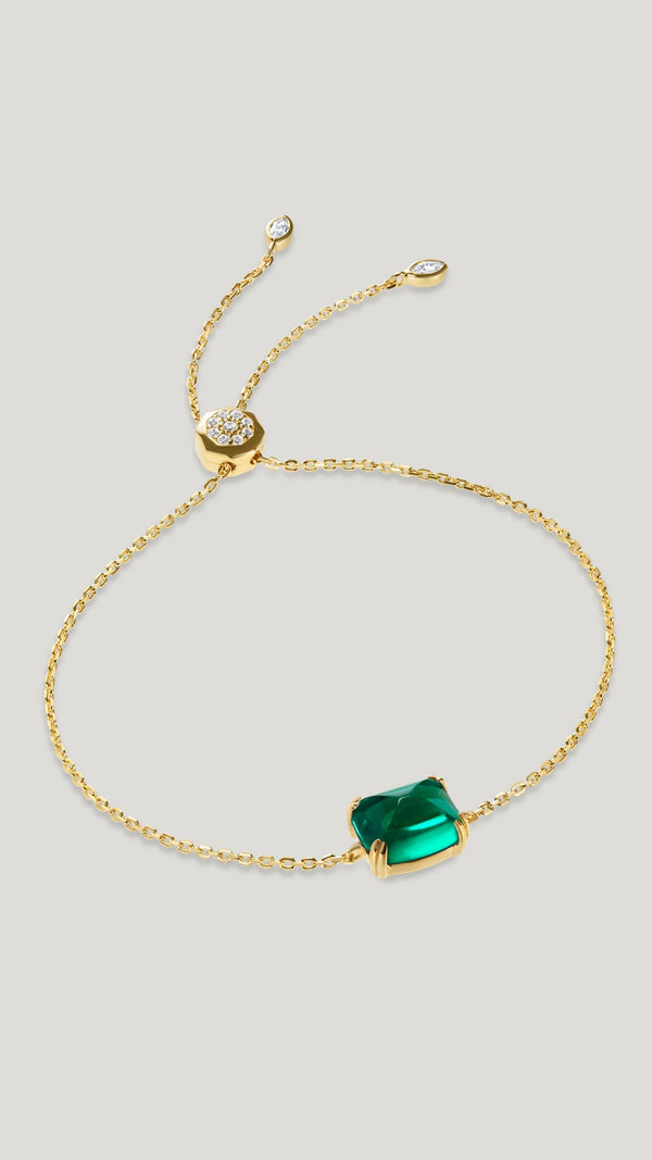 Recycled emerald sugarloaf stone gold vermeil slider bracelet for women