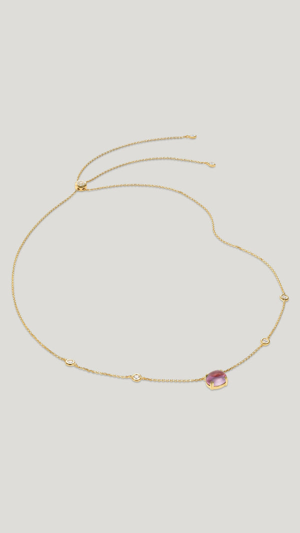 Gold vermeil station necklace  for women with recycled paparadascha stone 