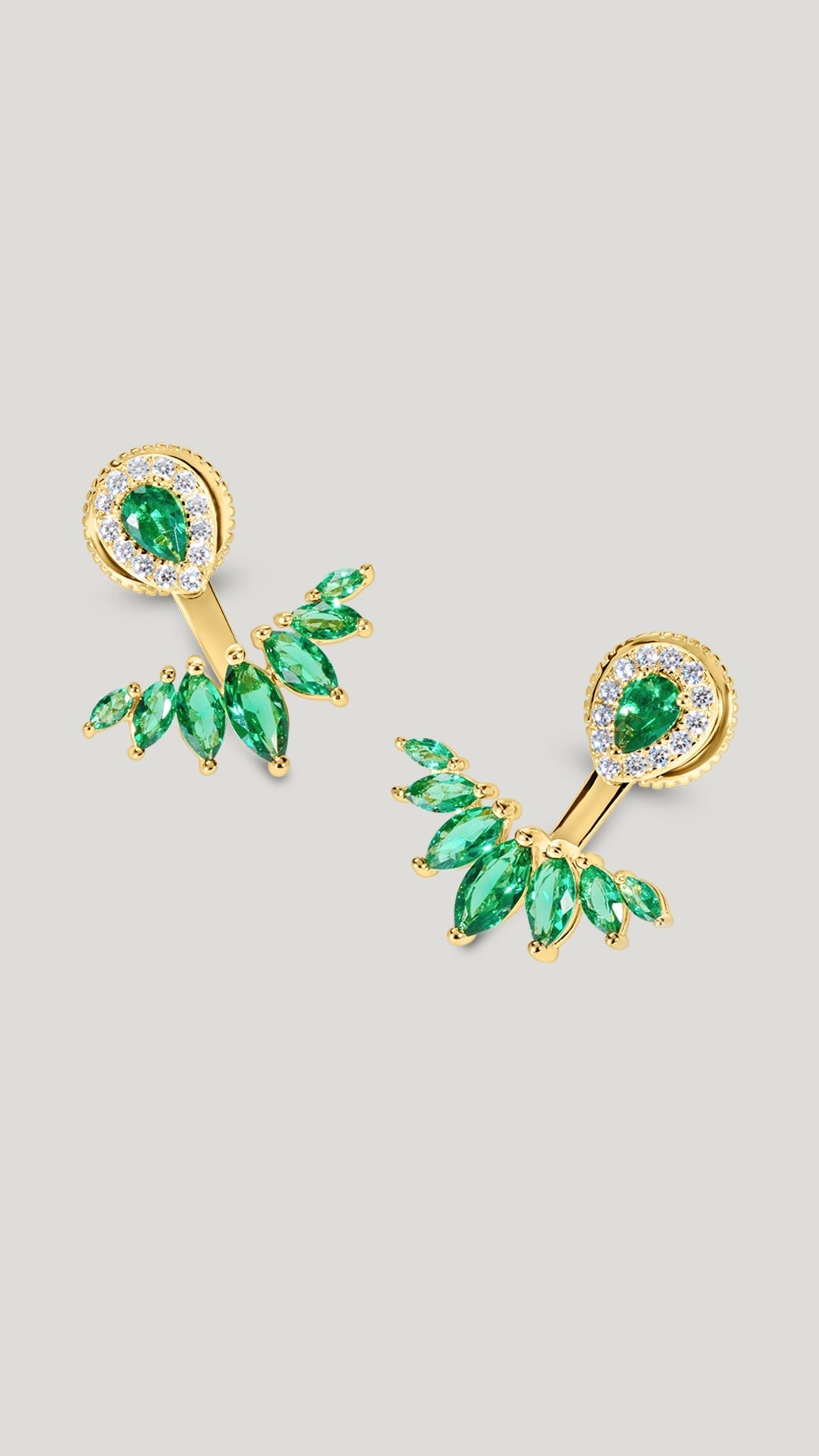 Suriya Emerald Green Ear Jacket Earrings Gold Vermeil