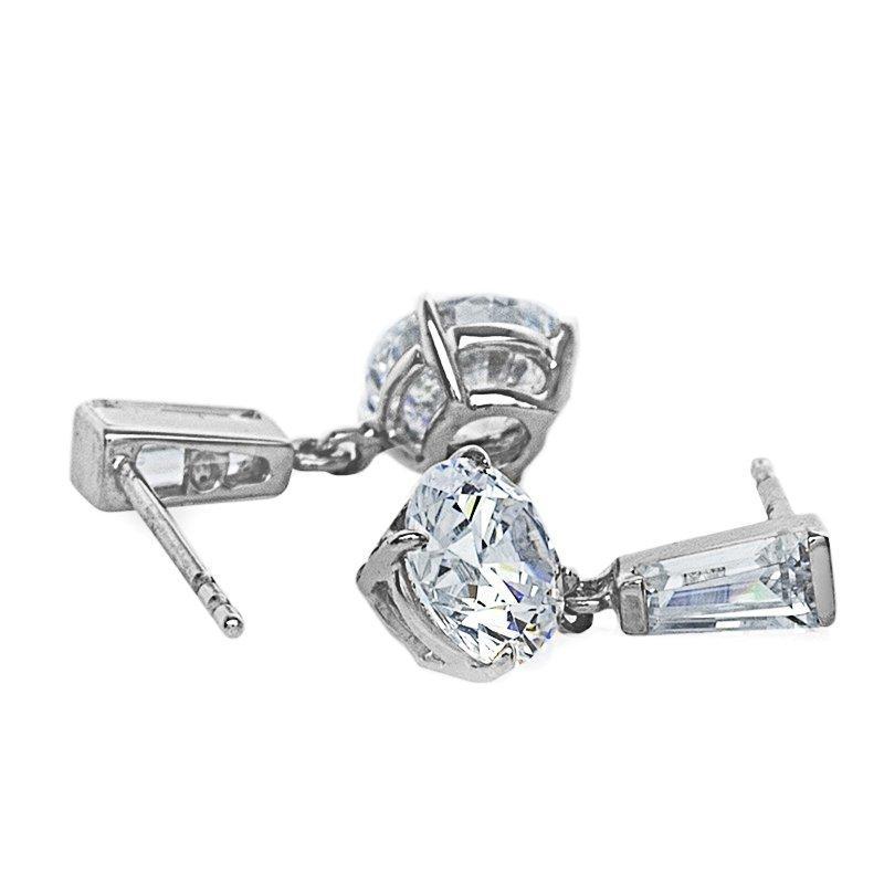 Athena Baguette Round Drop Earrings White Gold