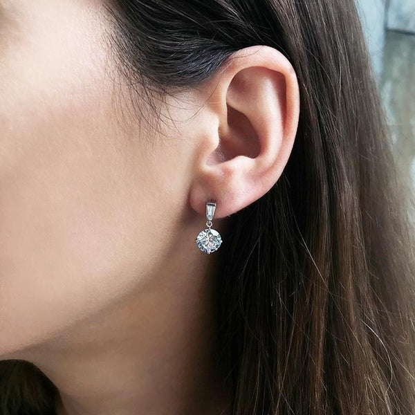 Athena Baguette Round Drop Earrings White Gold