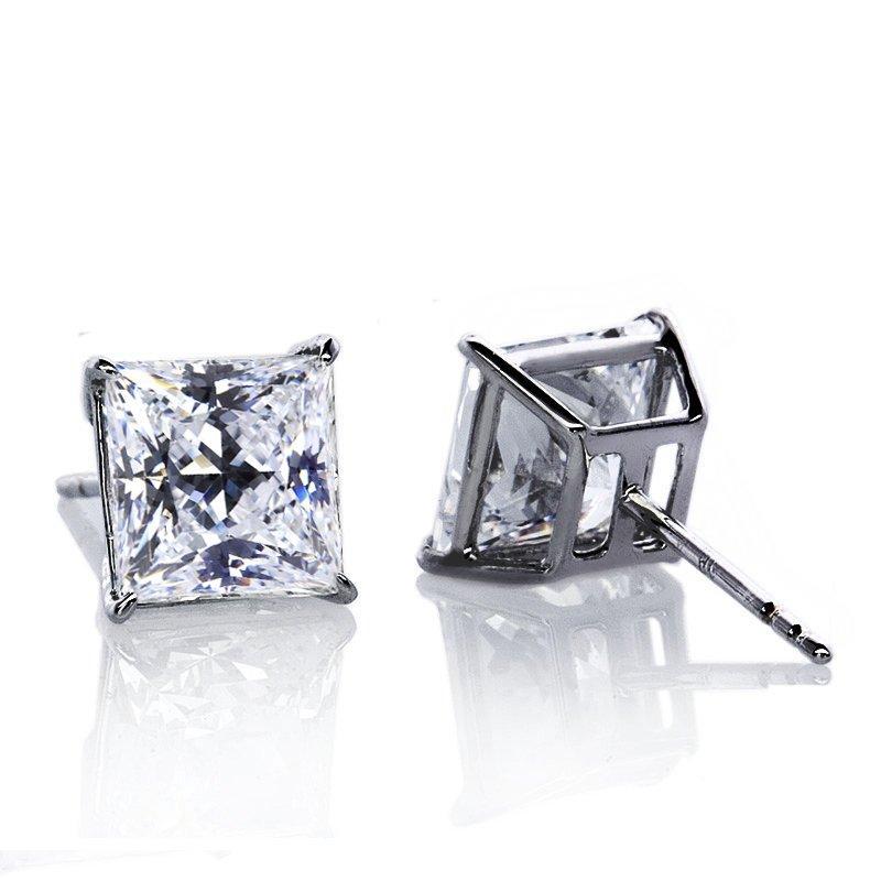 9K White Gold Princess Stud Earrings
