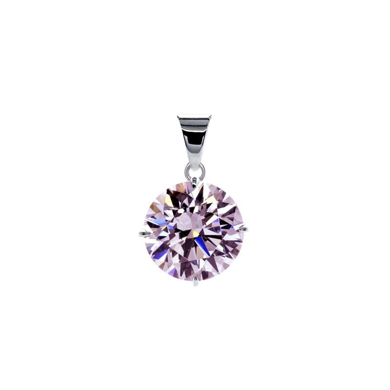 Hazel Pink Four Prong Round Pendant White Gold