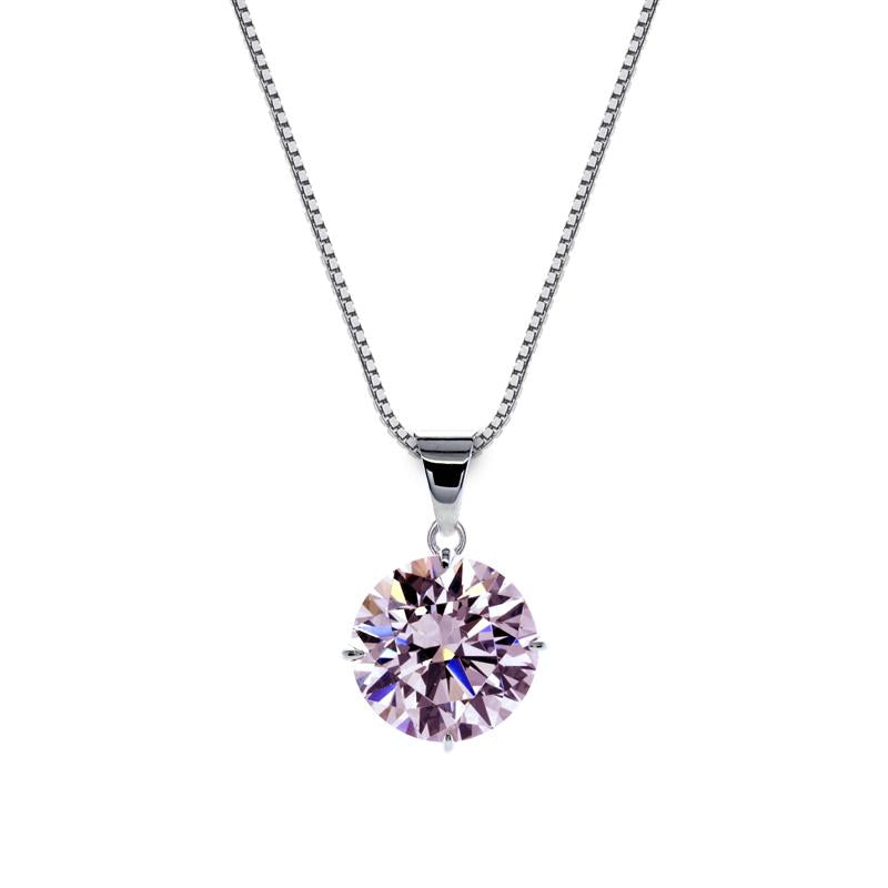 Hazel Pink Four Prong Round Pendant White Gold