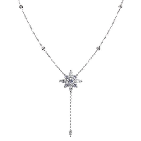 Sterling Silver Lariat Necklace - Flower design