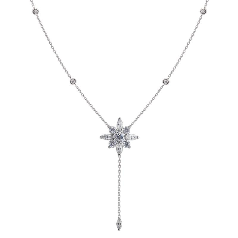 Sterling Silver Lariat Necklace - Flower design