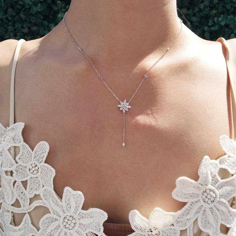 Sterling Silver Lariat Necklace - Flower design
