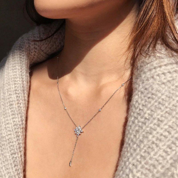 Sterling Silver Lariat Necklace - Flower design