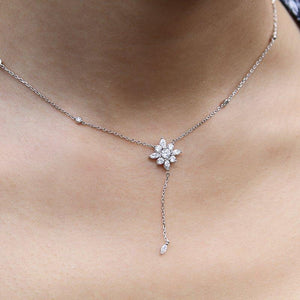 Sterling Silver Lariat Necklace - Flower design