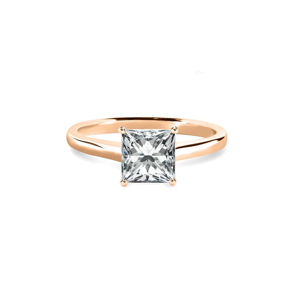 Charlotte Ring 18K Rose Gold with 1.53 carat Princess diamond NA cut F color VS2 clarity