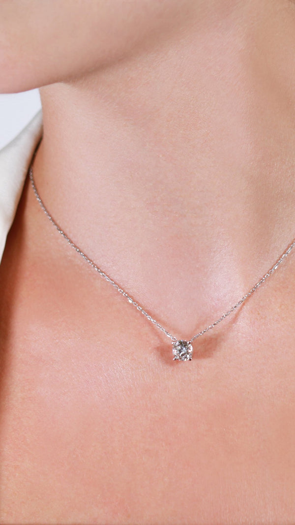 Four Prong Solitaire Necklace 18K White Gold