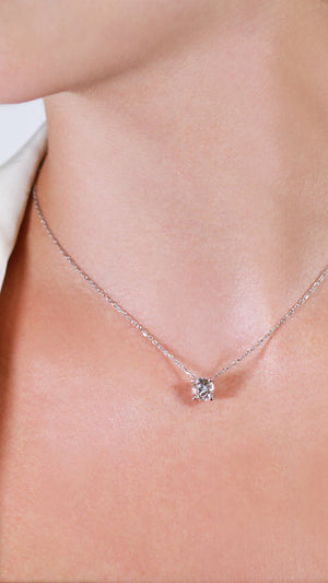 Four Prong Solitaire Necklace 18K White Gold