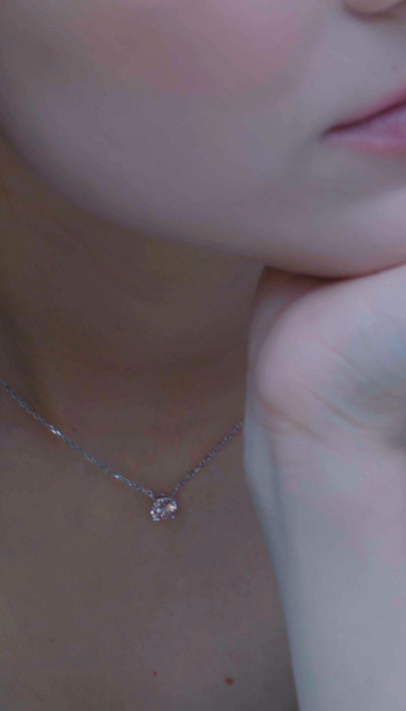 Four Prong Solitaire Necklace 18K White Gold